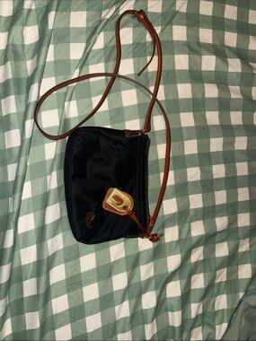 Dooney & Bourke Black Nylon Crossbody with Brown Leather Strap